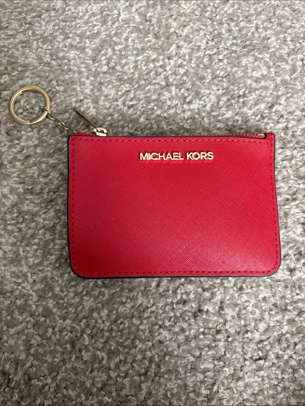 Michael Kors Red Leather Zip Card Pouch with Keyring